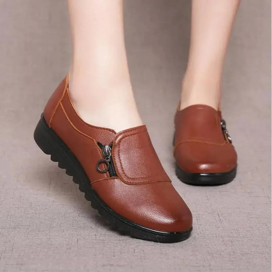 Women's Leather Slip-On Loafers with Side Zip