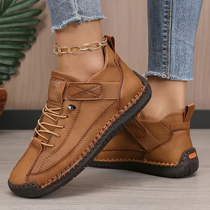 Women's Orthopedic Leather Trainers Lace Up Wide Fit