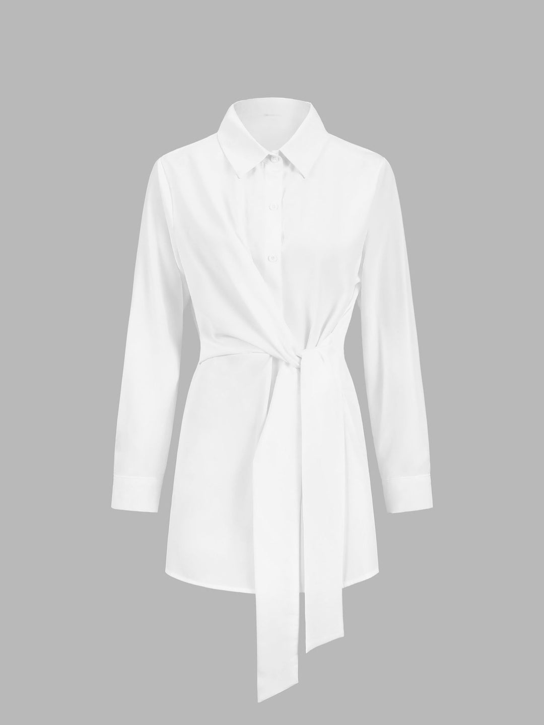 Women's Long Sleeve Button-Down Shirt with Tie Waist and Spread Collar