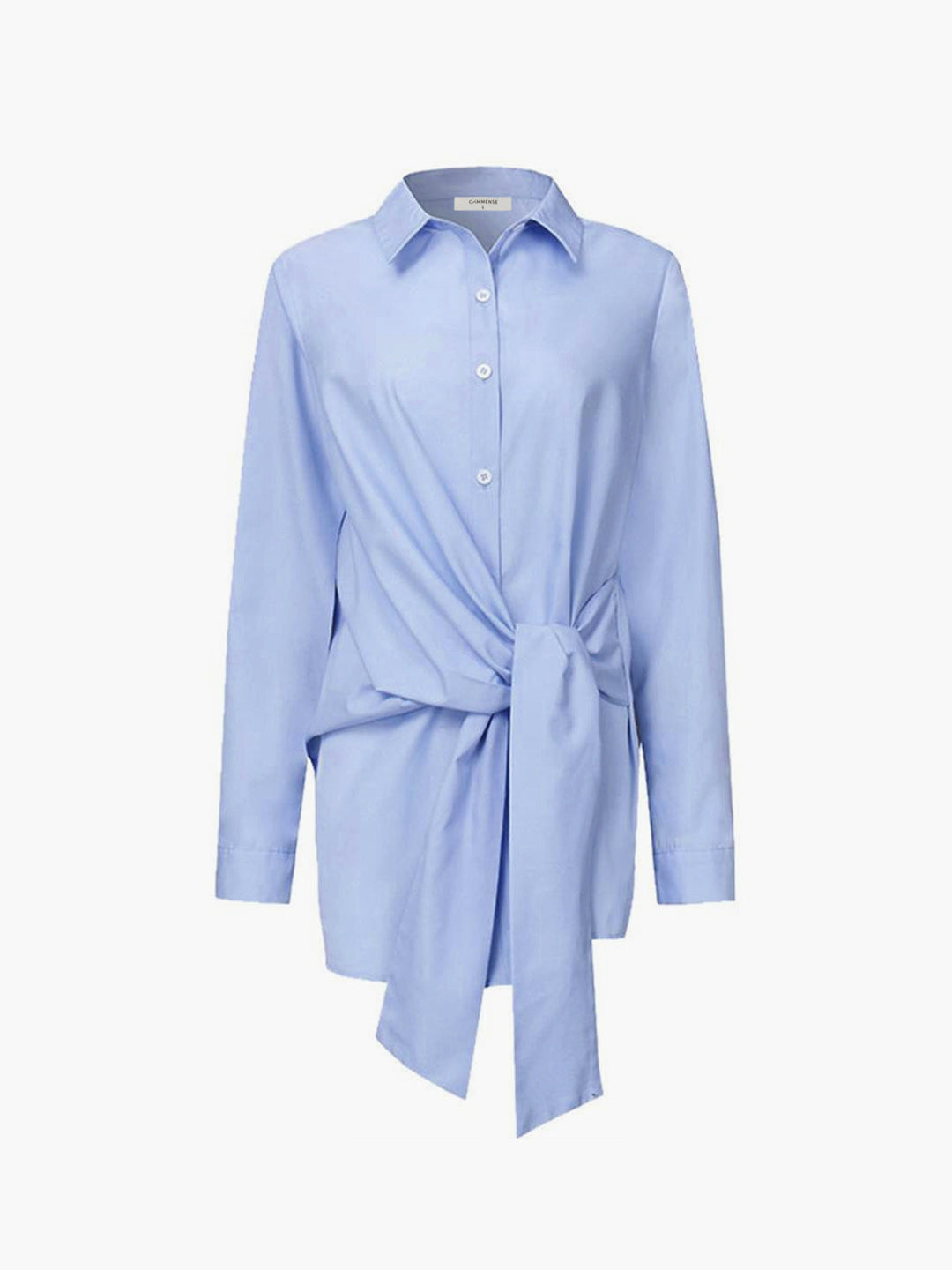 Women's Long Sleeve Button-Down Shirt with Tie Waist and Spread Collar