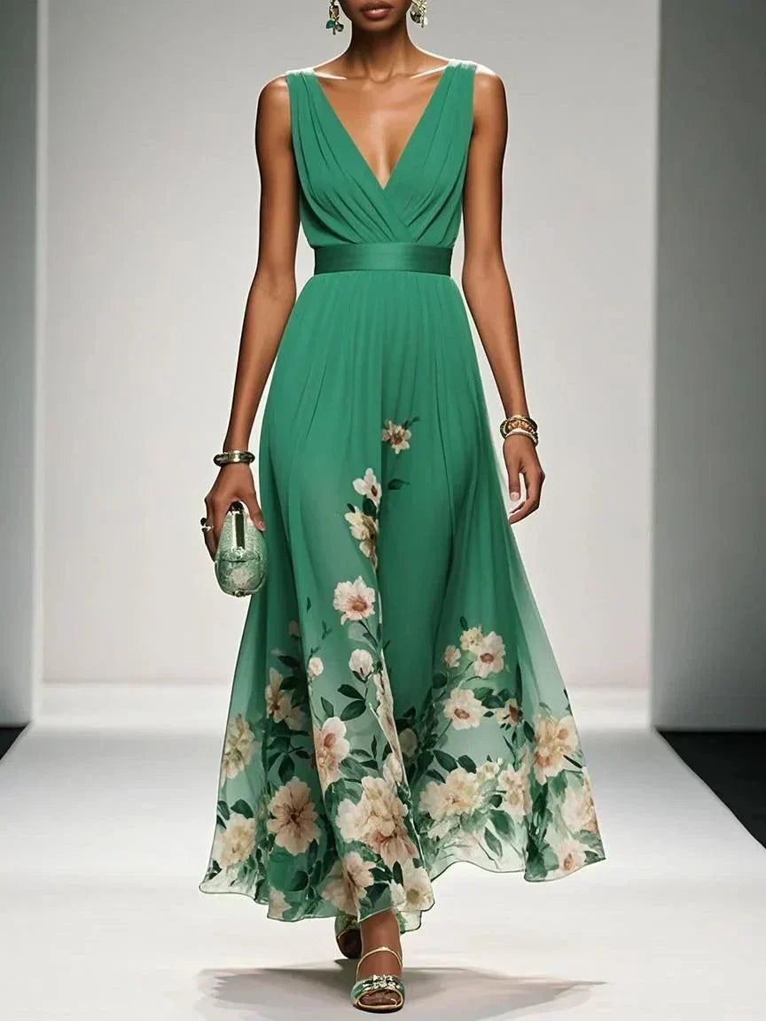 Women's Floral Print Wedding Guest Maxi Dress V-Neck