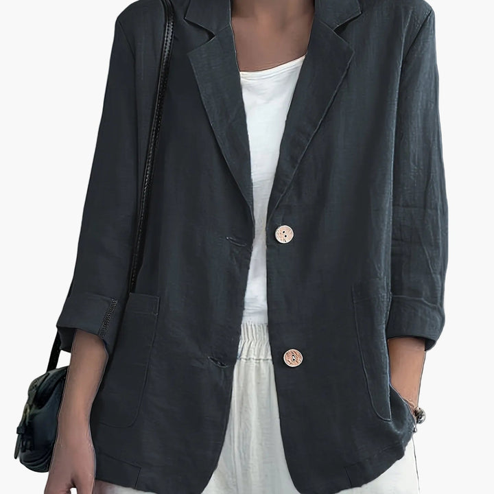 Linen Blazer Women Long Sleeve Button Front with Pockets