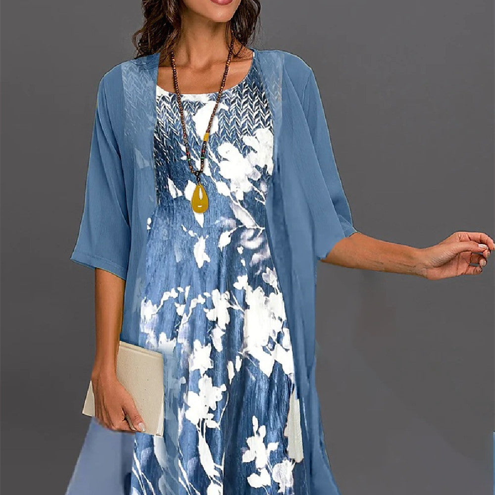 Women's Two-Piece Floral Print Midi Dress and Chiffon Cardigan Set – Robin & Cole Smith