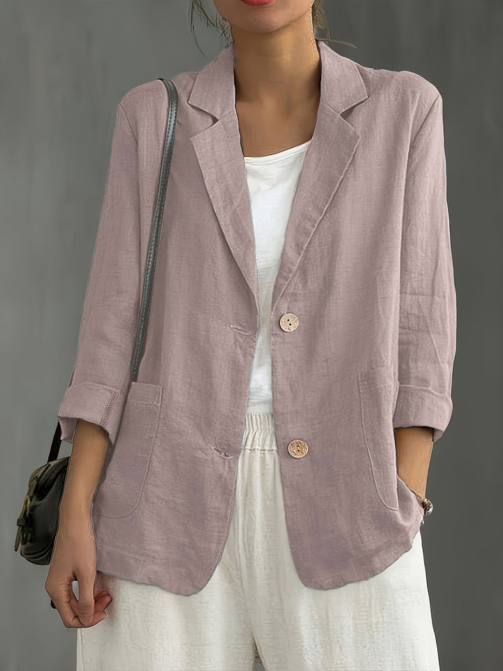 Linen Blazer Women Long Sleeve Button Front with Pockets