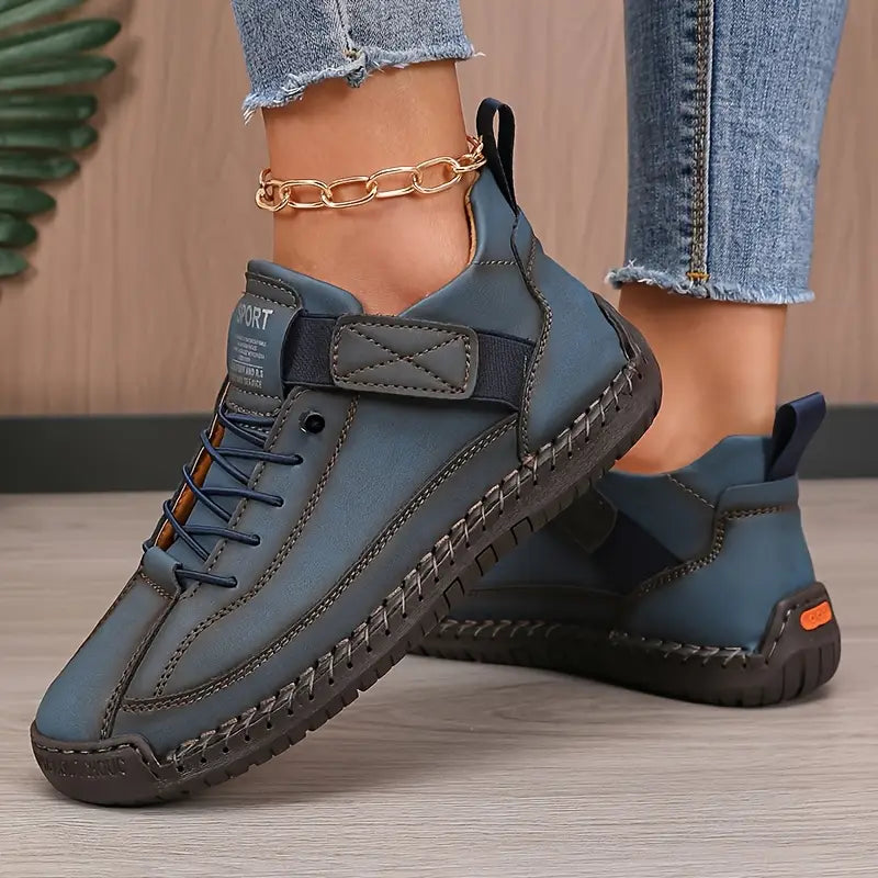 Women's Orthopedic Leather Trainers Lace Up Wide Fit