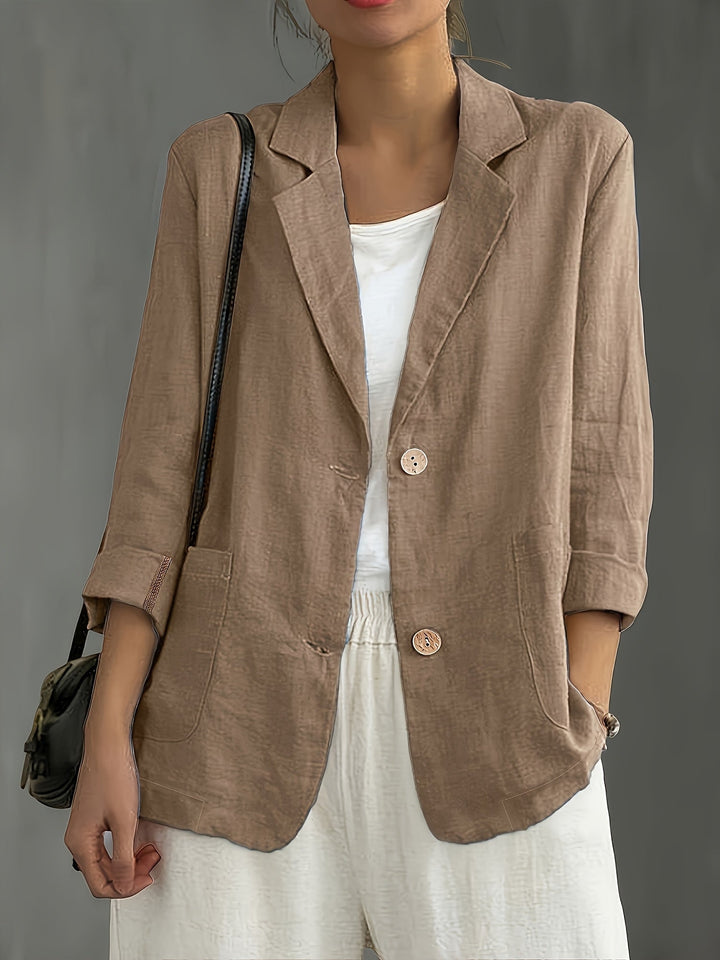 Linen Blazer Women Long Sleeve Button Front with Pockets