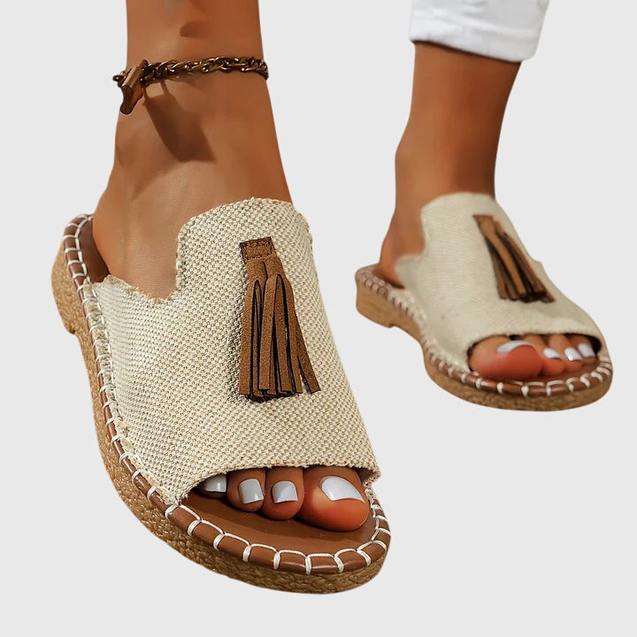Women's Orthopaedic Boho Print Tassel Slip-On Flat Sandals