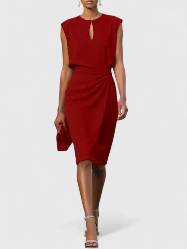 Women's Sleeveless Wrap Midi Dress Keyhole Neck Ruched