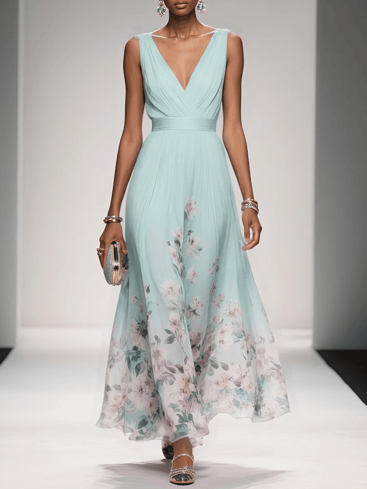 Women's Floral Print Wedding Guest Maxi Dress V-Neck