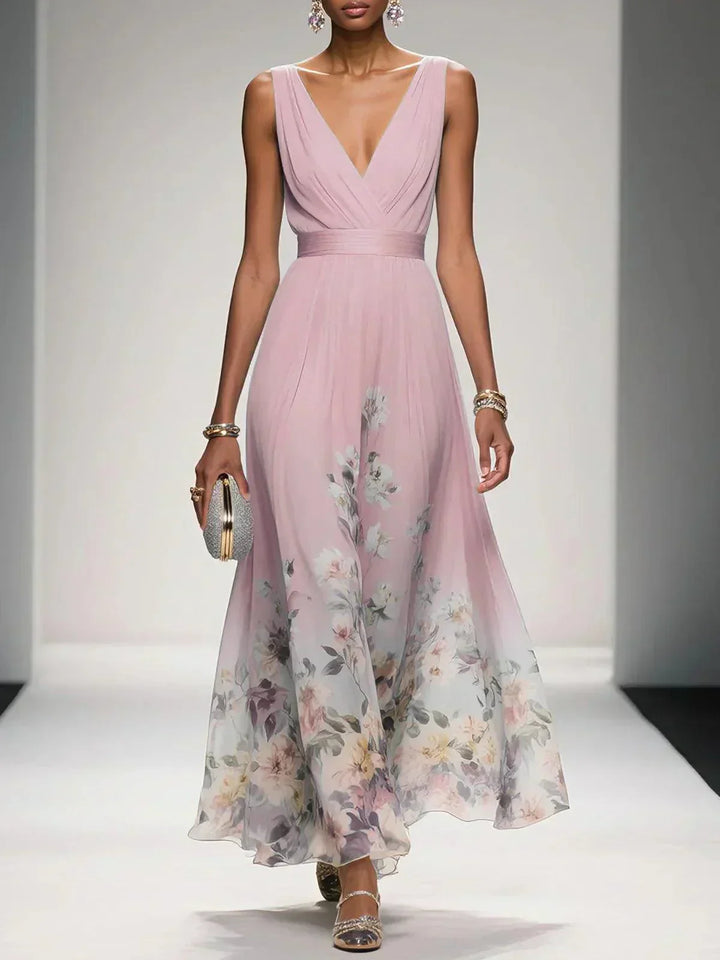 Women's Floral Print Wedding Guest Maxi Dress V-Neck