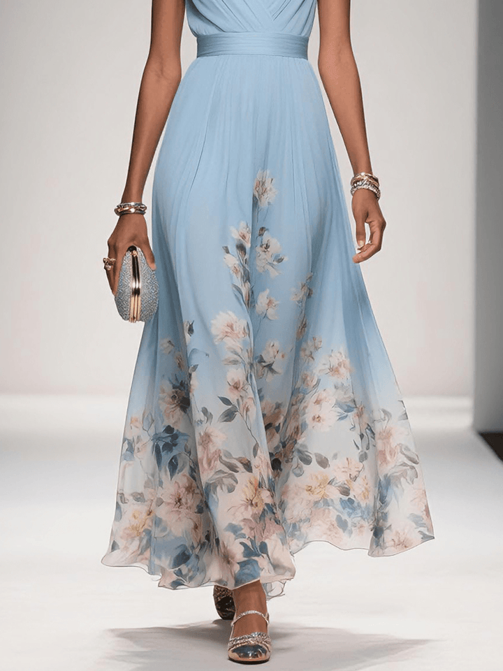 Women's Floral Print Wedding Guest Maxi Dress V-Neck