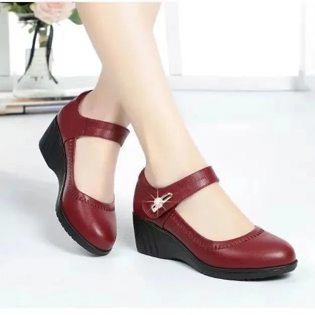 Women's Orthopaedic Leather Mary Jane Wedge Comfort Shoes