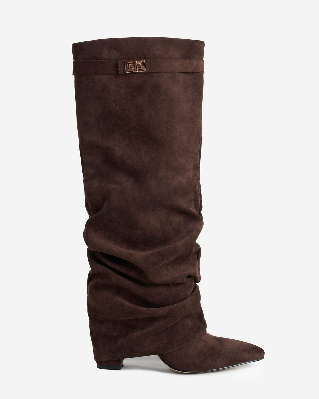 Women's Suede Slouchy Buckle Trim Knee High Boots