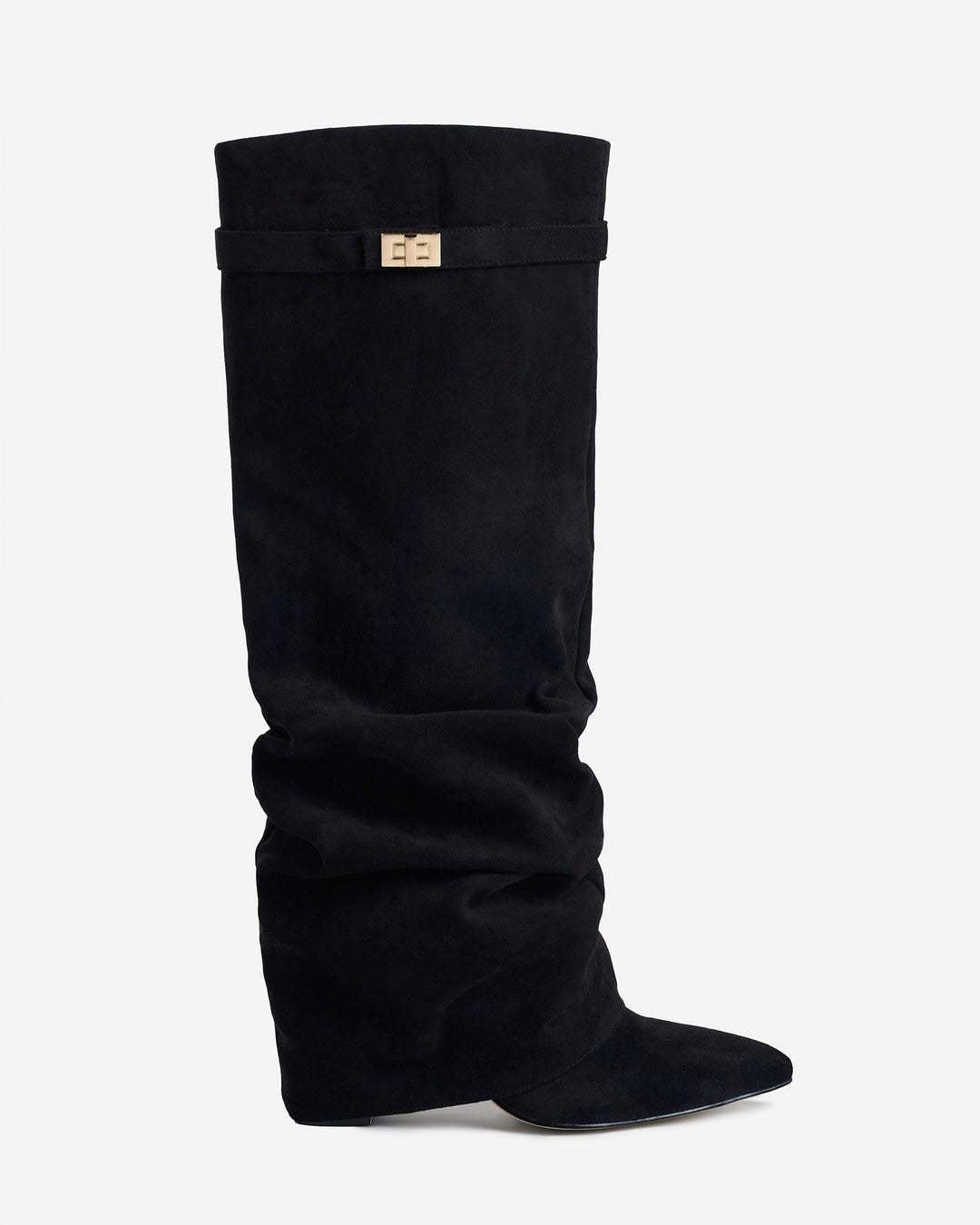 Women's Suede Slouchy Buckle Trim Knee High Boots