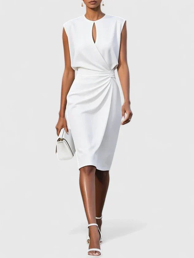 Women's Sleeveless Wrap Midi Dress Keyhole Neck Ruched