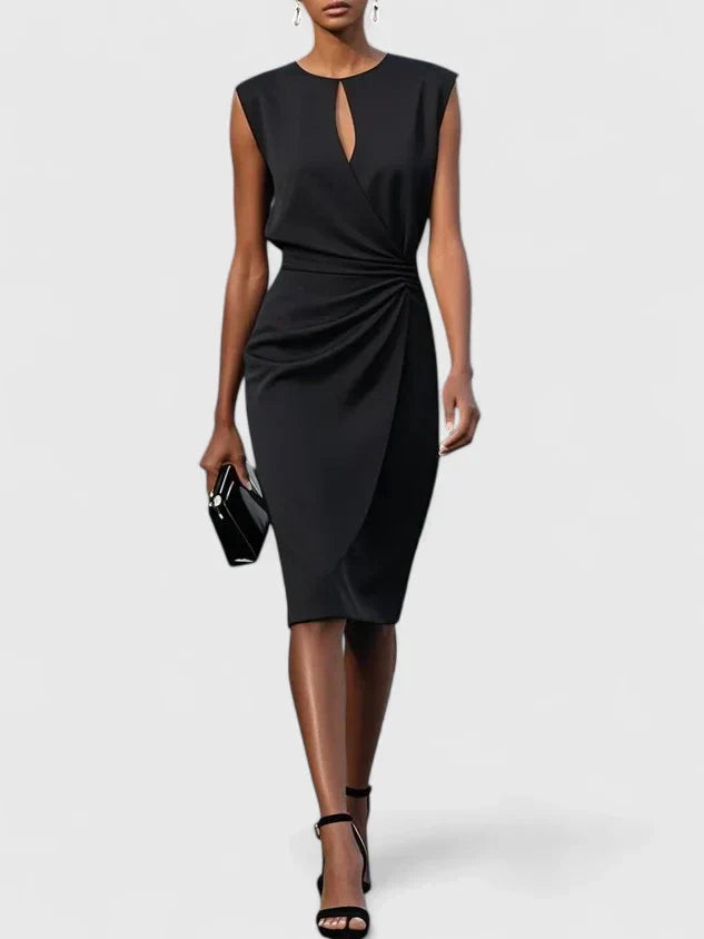 Women's Sleeveless Wrap Midi Dress Keyhole Neck Ruched
