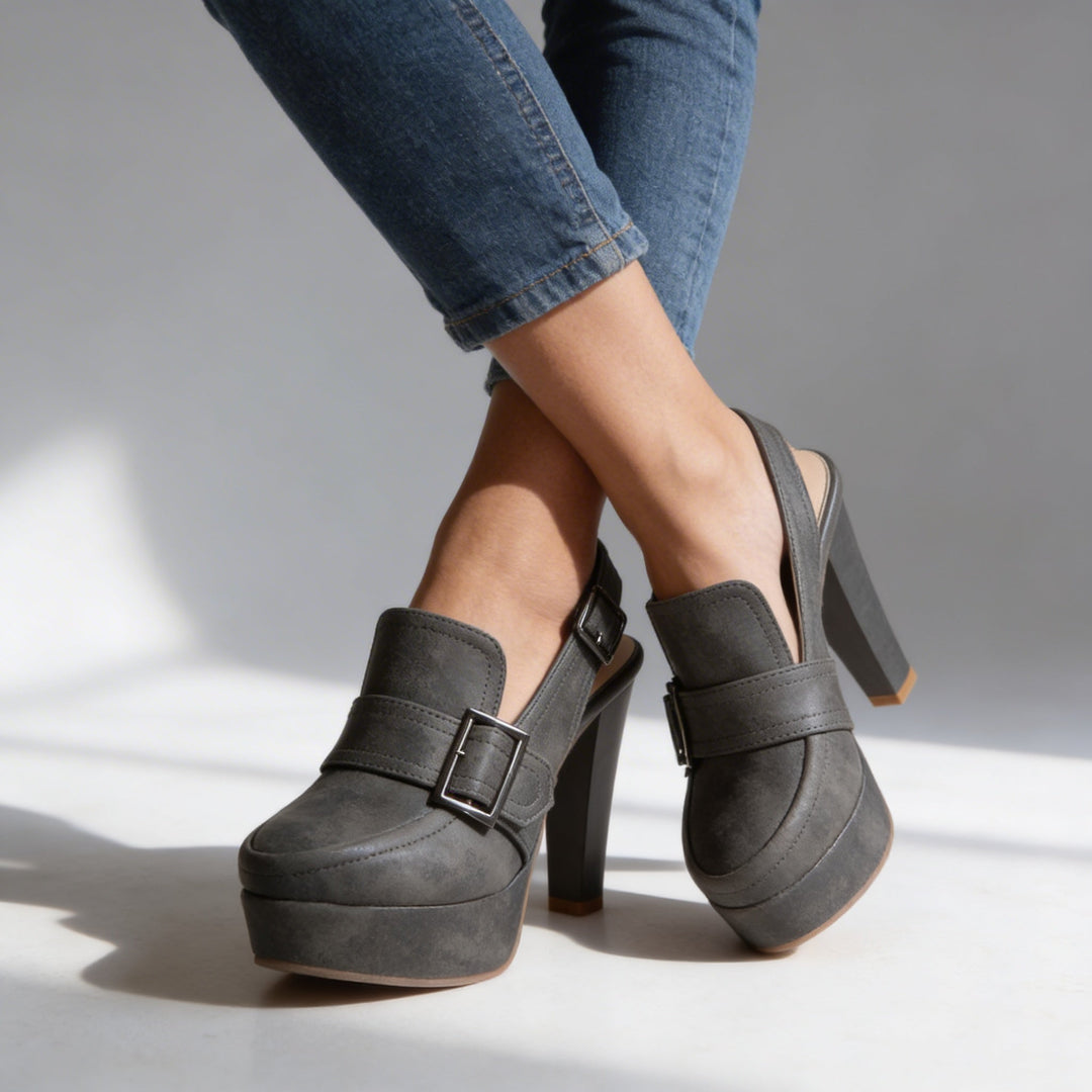 Women's Slingback Platform Block Heels Buckle Strap