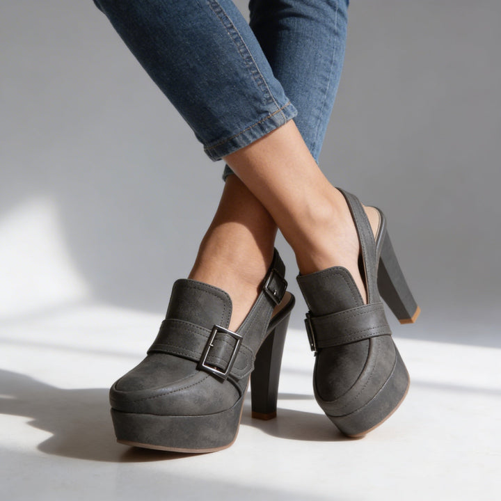 Women's Slingback Platform Block Heels Buckle Strap