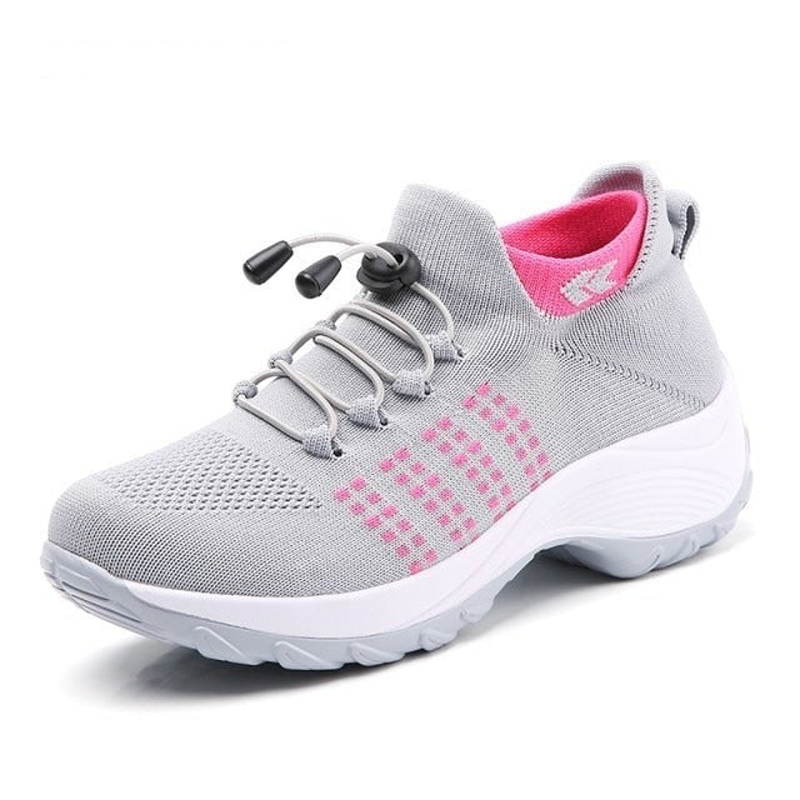 Women's Orthopedic Knit Trainers Platform Lace Up Wide Fit