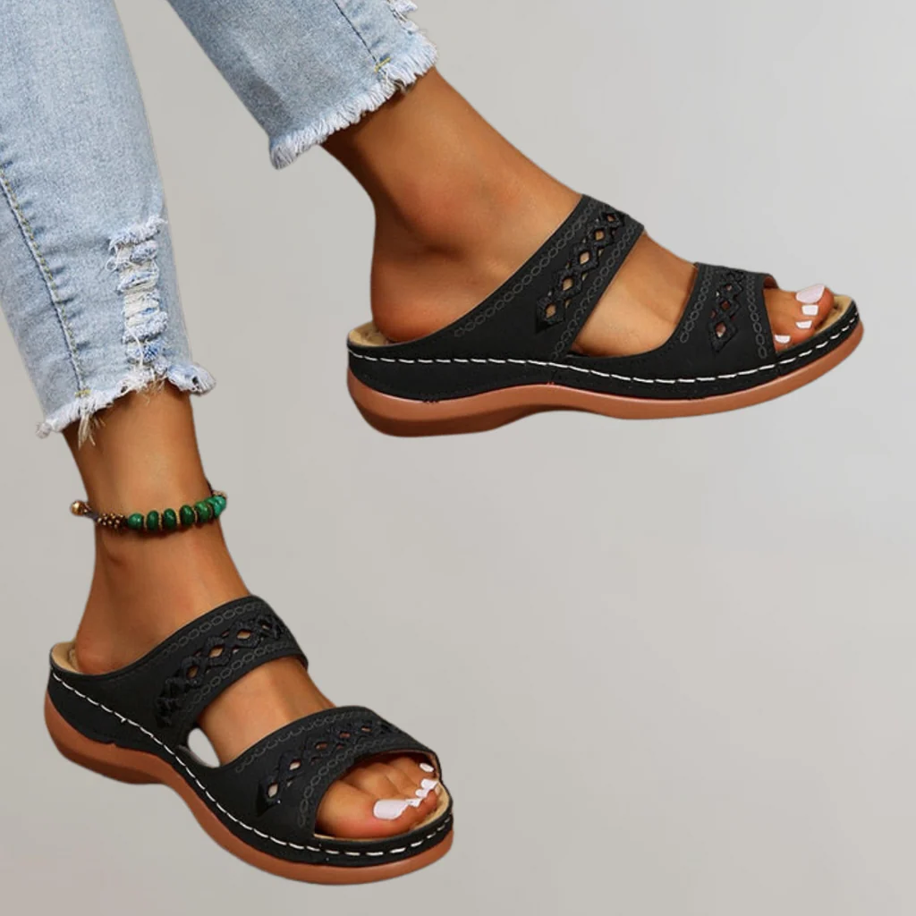 Women's Orthopaedic Double Strap Woven Trim Sandals
