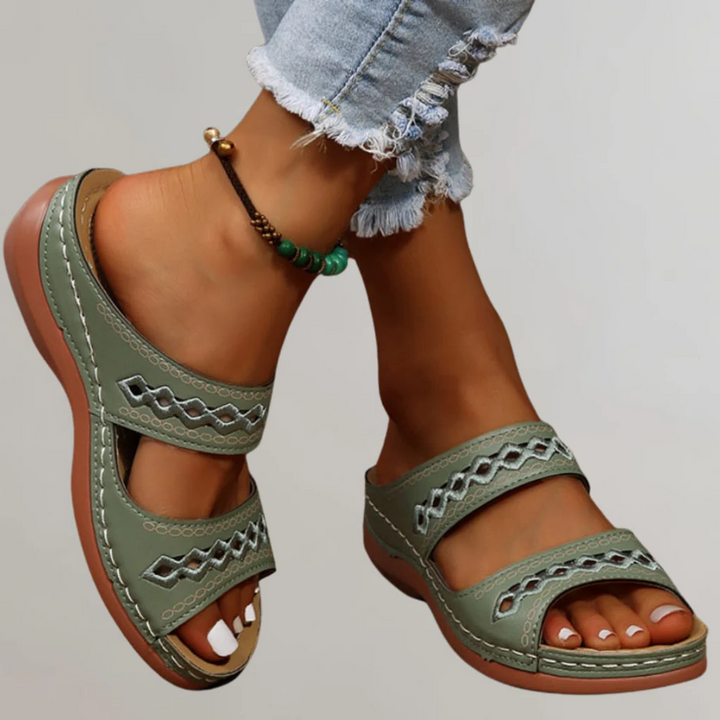 Women's Orthopaedic Double Strap Woven Trim Sandals