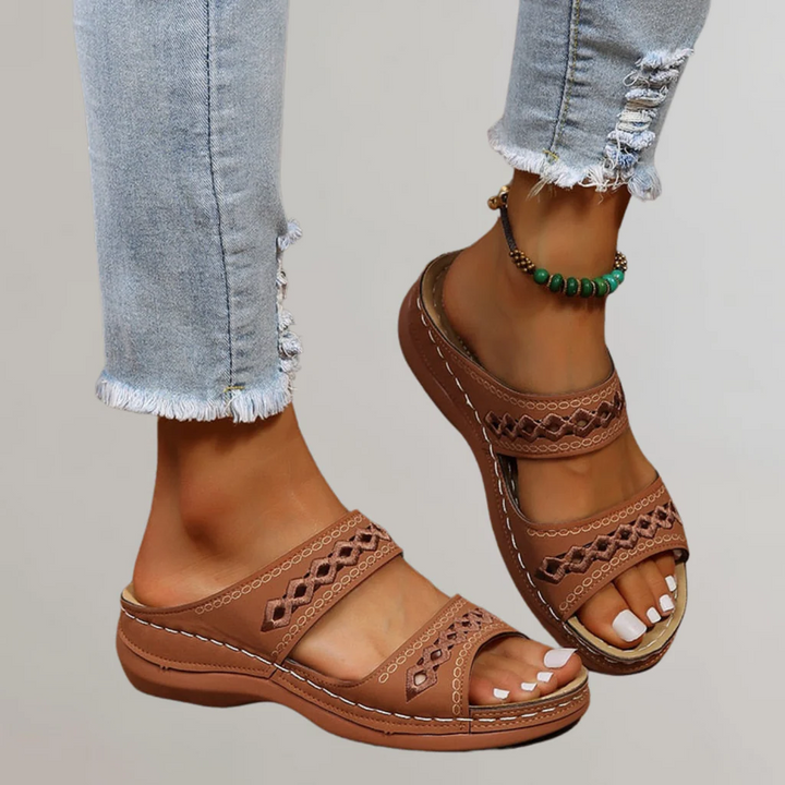 Women's Orthopaedic Double Strap Woven Trim Sandals