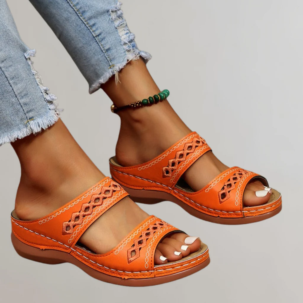 Women's Orthopaedic Double Strap Woven Trim Sandals