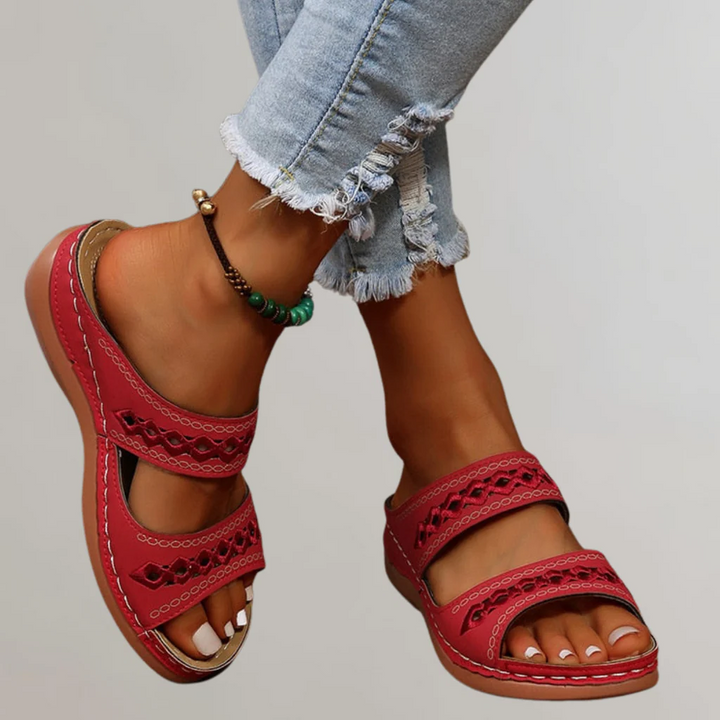 Women's Orthopaedic Double Strap Woven Trim Sandals