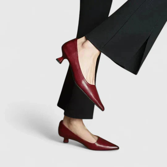 Women's Genuine Leather Kitten Heel Pointed Toe Pumps