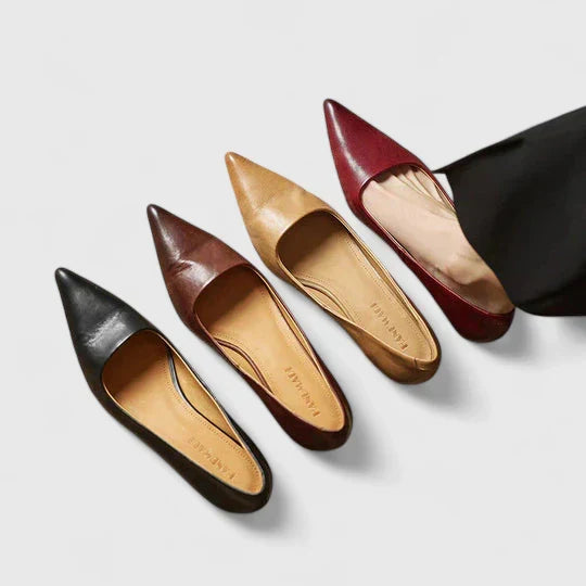 Women's Genuine Leather Kitten Heel Pointed Toe Pumps