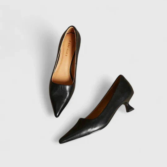 Women's Genuine Leather Kitten Heel Pointed Toe Pumps