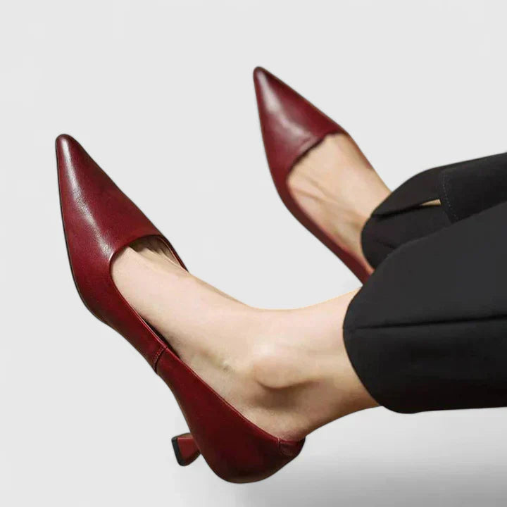Women's Genuine Leather Kitten Heel Pointed Toe Pumps