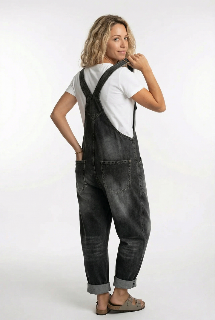 Women's Denim Dungarees Wide Leg Adjustable Strap Overalls