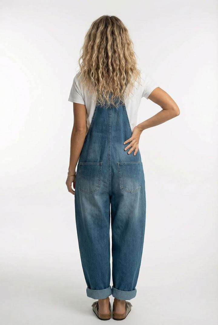 Women's Denim Dungarees Wide Leg Adjustable Strap Overalls
