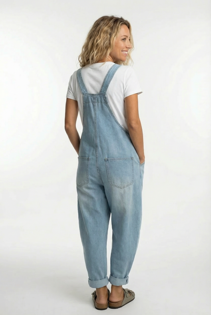 Women's Denim Dungarees Wide Leg Adjustable Strap Overalls
