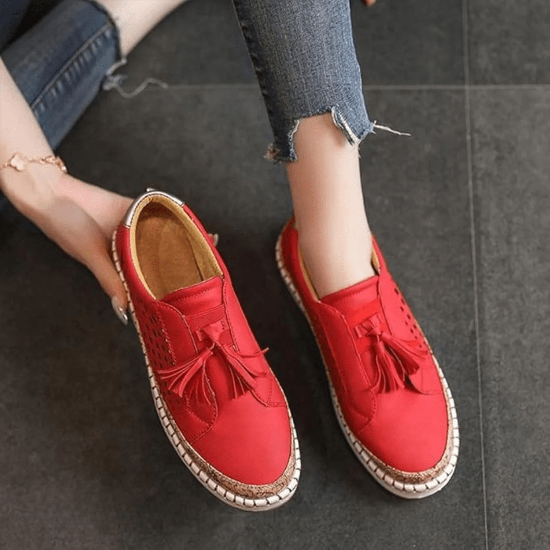 Women's Casual Slip-On Loafers Perforated Tassel Shoes
