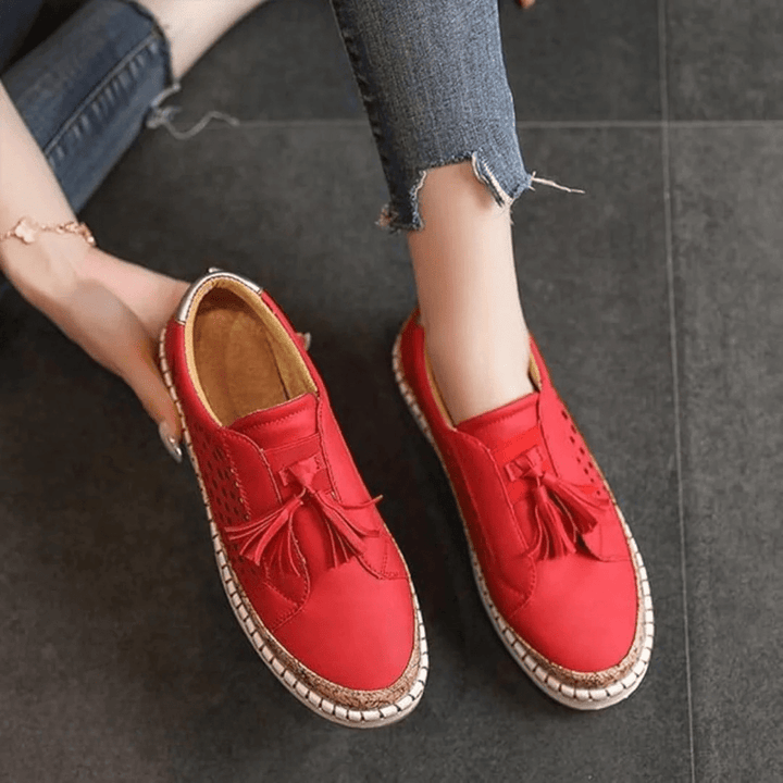 Women's Casual Slip-On Loafers Perforated Tassel Shoes