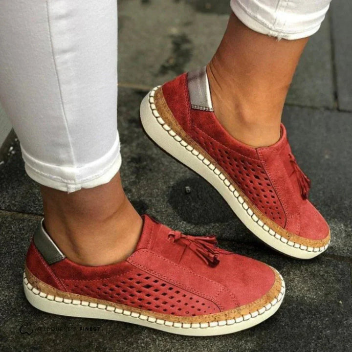 Women's Casual Slip-On Loafers Perforated Tassel Shoes