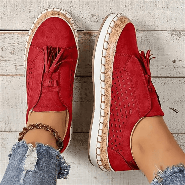 Women's Casual Slip-On Loafers Perforated Tassel Shoes