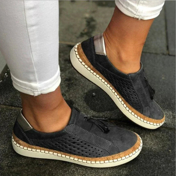 Women's Casual Slip-On Loafers Perforated Tassel Shoes