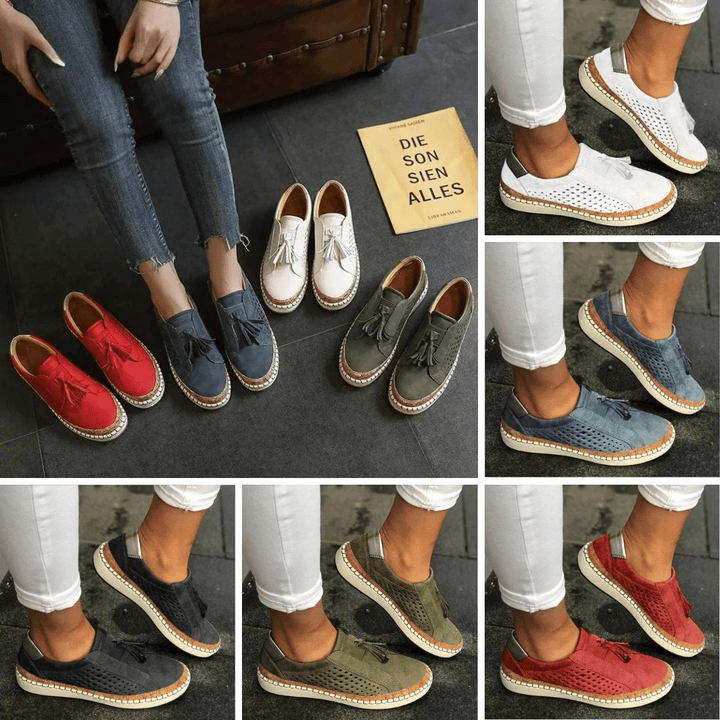 Women's Casual Slip-On Loafers Perforated Tassel Shoes