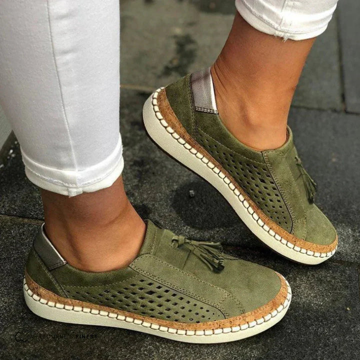 Women's Casual Slip-On Loafers Perforated Tassel Shoes