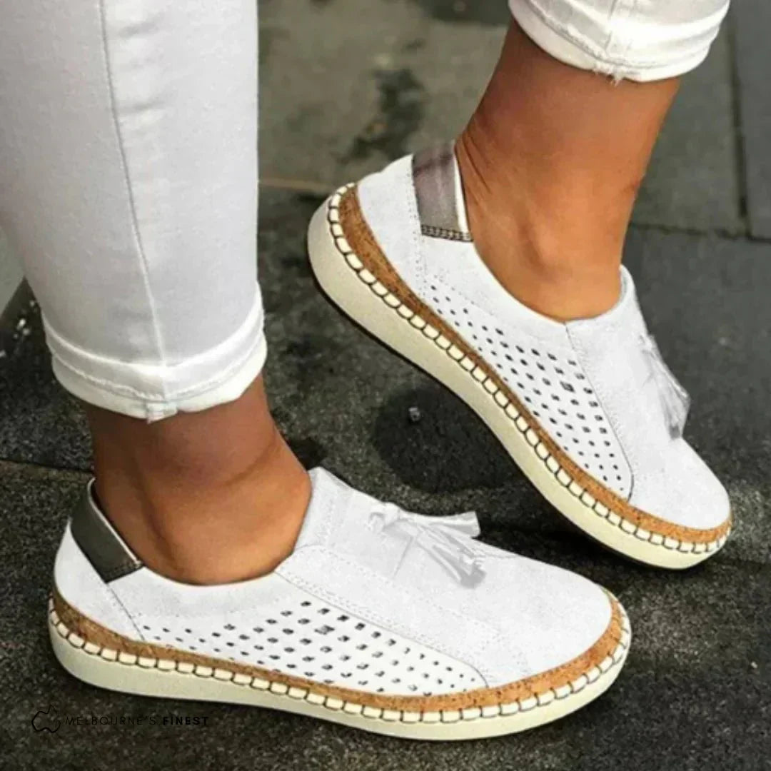 Women's Casual Slip-On Loafers Perforated Tassel Shoes
