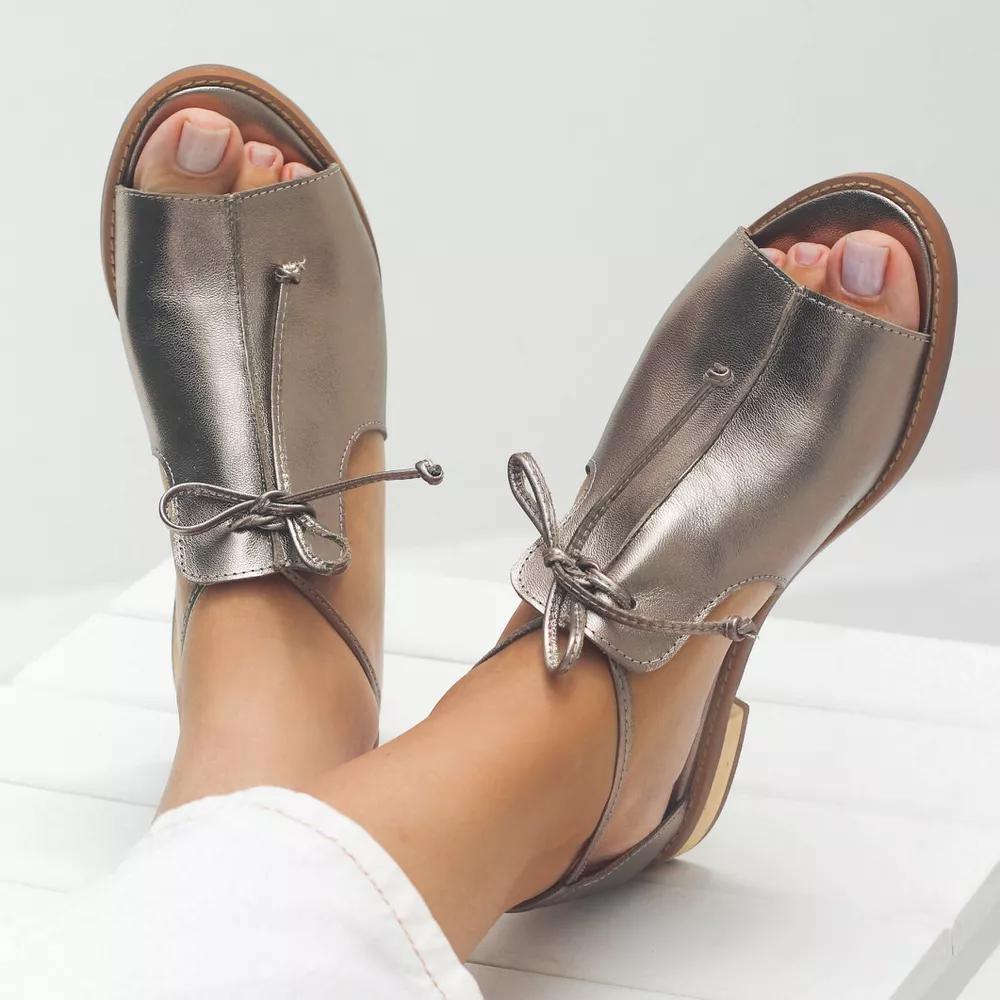 Women's Orthopaedic Leather Bow-Tie Ankle Strap Block Heel Sandals