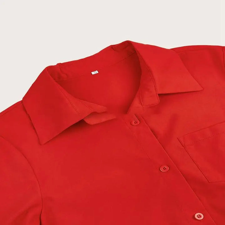 Women's Flowy Button-Up Shirt Dress with Collar and Long Sleeves