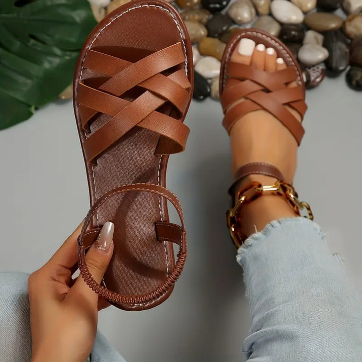 Women's Orthopedic Cross Strap Flat Ankle Strap Sandals