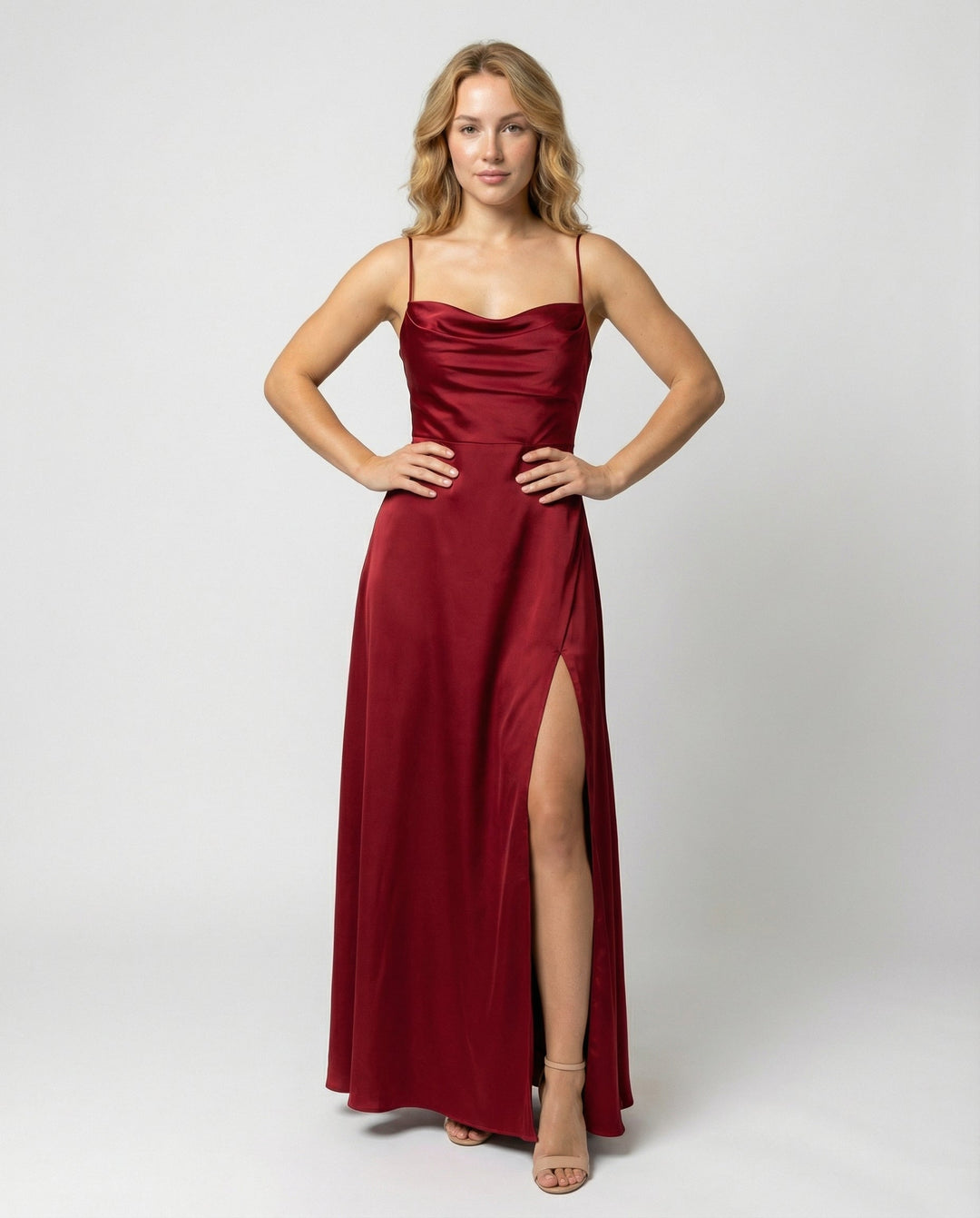 Women's Elegant Satin Maxi Dress with Leg Split – Robin & Cole Smith