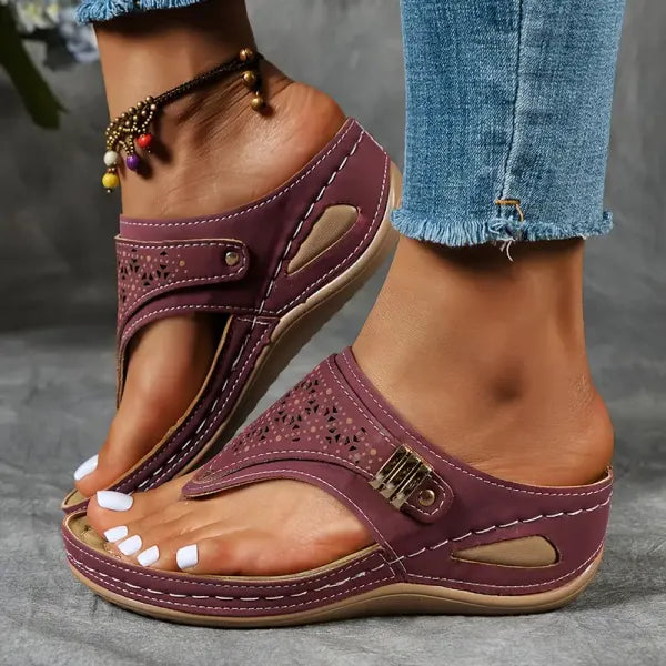 Women's Orthopedic Comfort Cutout Wedge Sandals Toe Loop