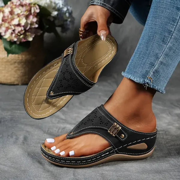 Women's Orthopedic Comfort Cutout Wedge Sandals Toe Loop