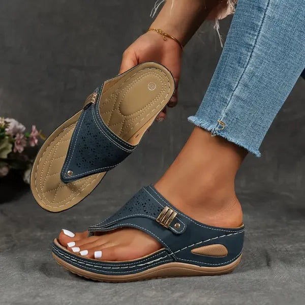 Women's Orthopedic Comfort Cutout Wedge Sandals Toe Loop